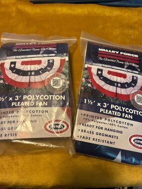 Red White Blue Polycotton Pleated Fan - Ready for Hanging